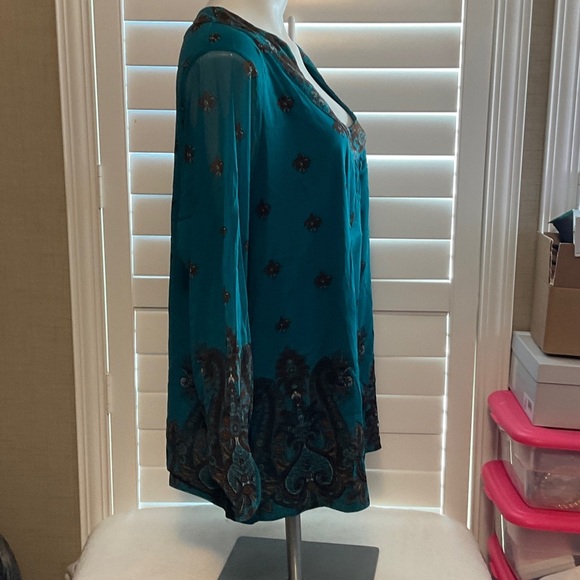 INC International Concepts Teal and Brown Paisley Tunic - Picture 5 of 9
